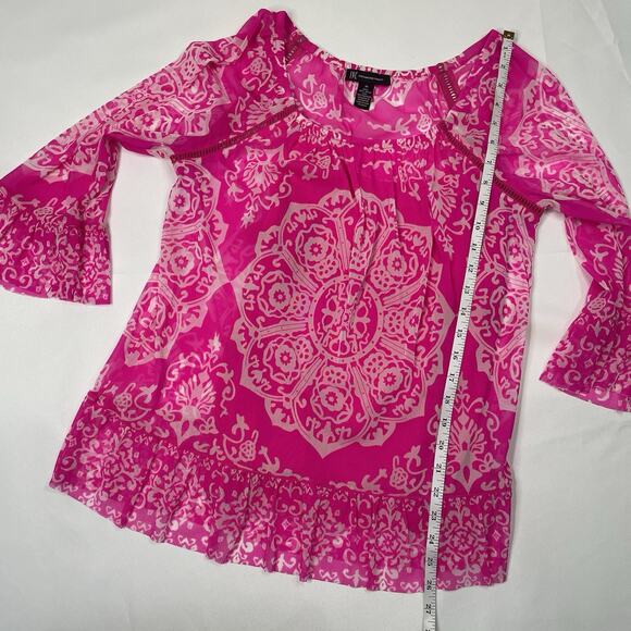 INC Size Medium White Pink Ruffled Nordic Bell Sleeve Square Neck Top Boho Flair - Picture 10 of 12